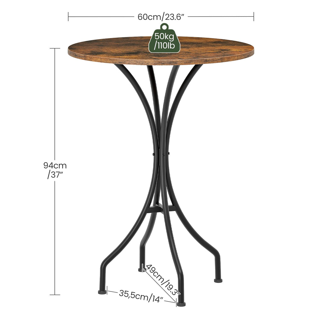 Bar Table, Round High Top Table, Home Counter Height Table, Pub, Bistro, Living Room, Meeting Room, Rustic Brown and