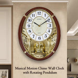 Melodies in Motion Musical Wall Clock - Chiming Wall Clock with Rotating Crystal Pendulum - 12 Melodies - Adjustable Volume - Night Shutoff