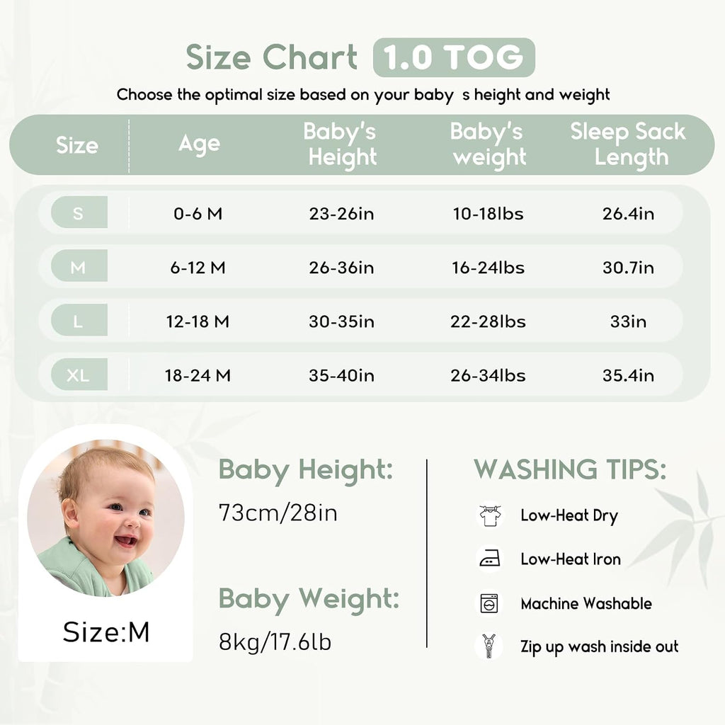 Baby Sleep Sack Rayon Made from Bamboo 1.0 Tog