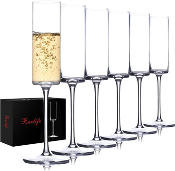 Crystal Champagne Flutes Set of 6 - Hand Blown Champagne Glasses With Long Stem - 6.5 oz Elegant Sparkling Wine