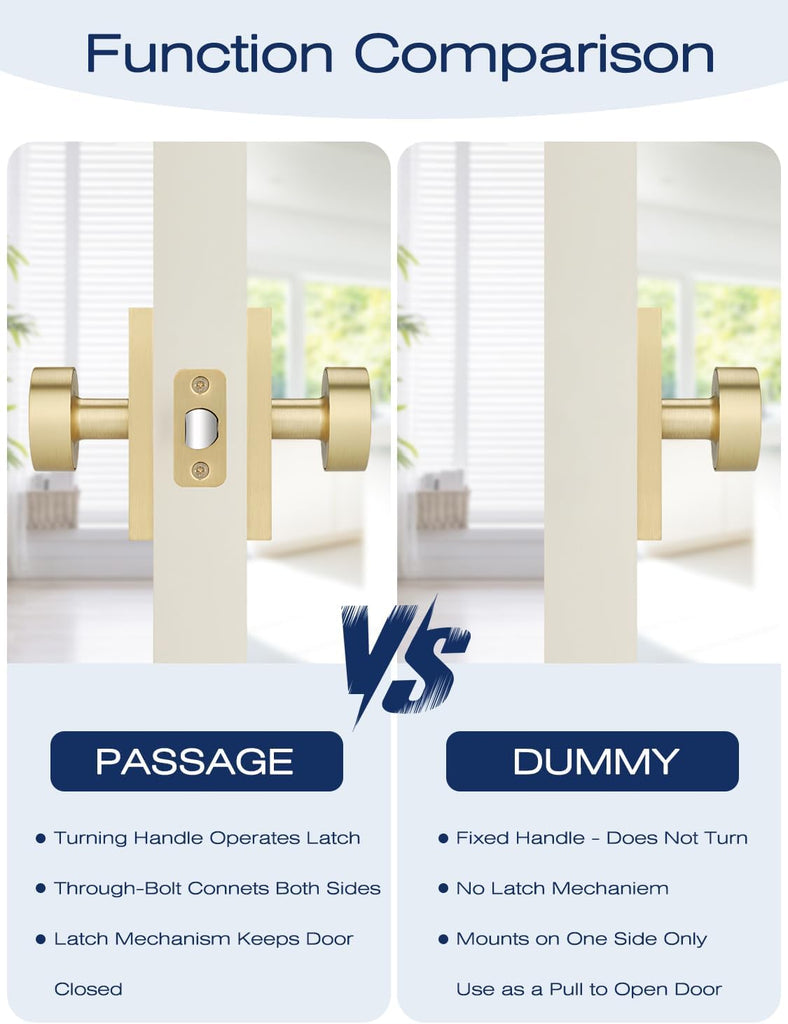 1 Pcs Half Dummy Door Knob, Satin Brass Finish, No Latch No Lock