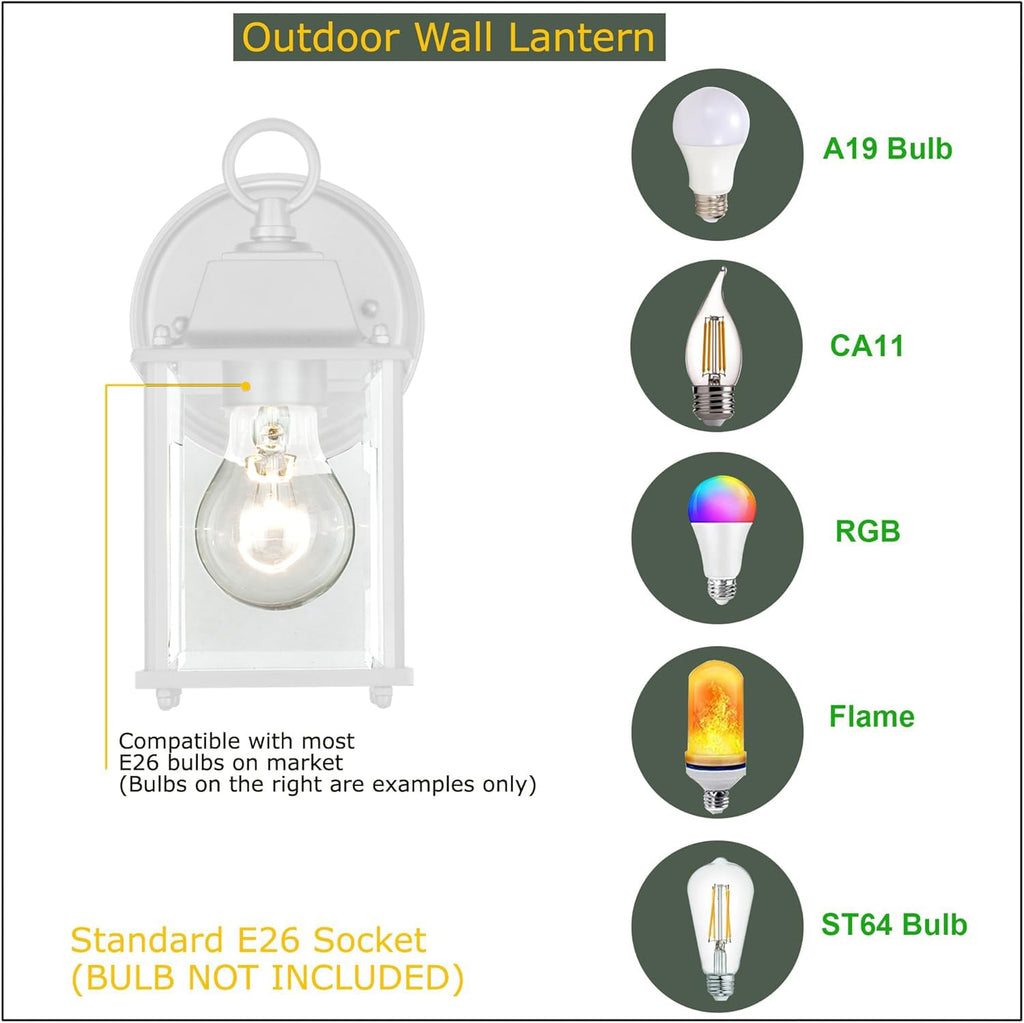 4 Packs White Outdoor Wall Lantern, Exterior Waterproof Wall Sconce, Aluminum Housing Plus Glass, Wet Location
