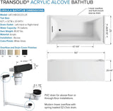 UATLN603220-L-MB Unity 60-in x 32-in x 20-in Alcove Acrylic Bathtub Kit With Left Hand Drain, White/Matte Black