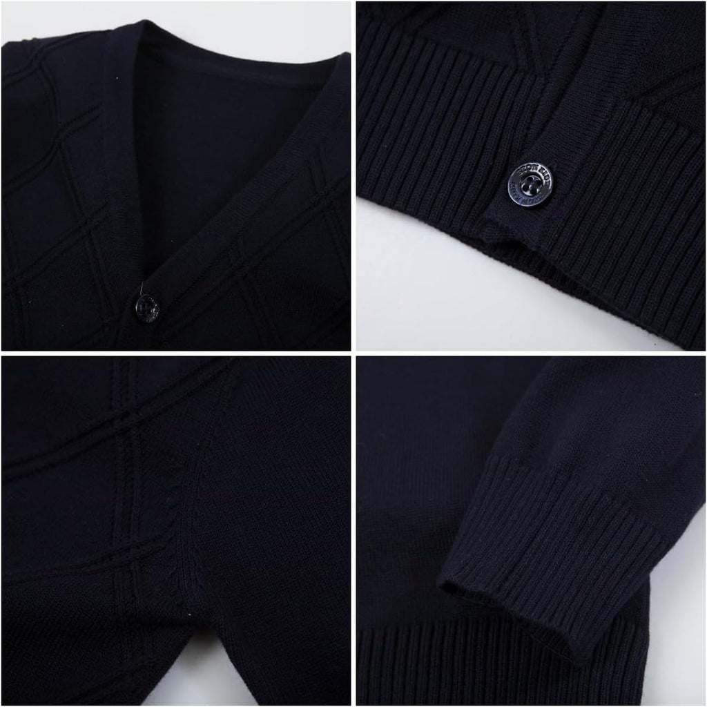 100% Cotton V-Neck School Uniform Diamond Knit Cardigan Sweater