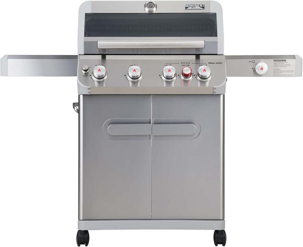 4+1 Burner Propane Gas Grill, 62,000 BTU Stainless Steel BBQ Grill with Side Burner and Knob Controls for Patio and Garden Outdoor Cooking