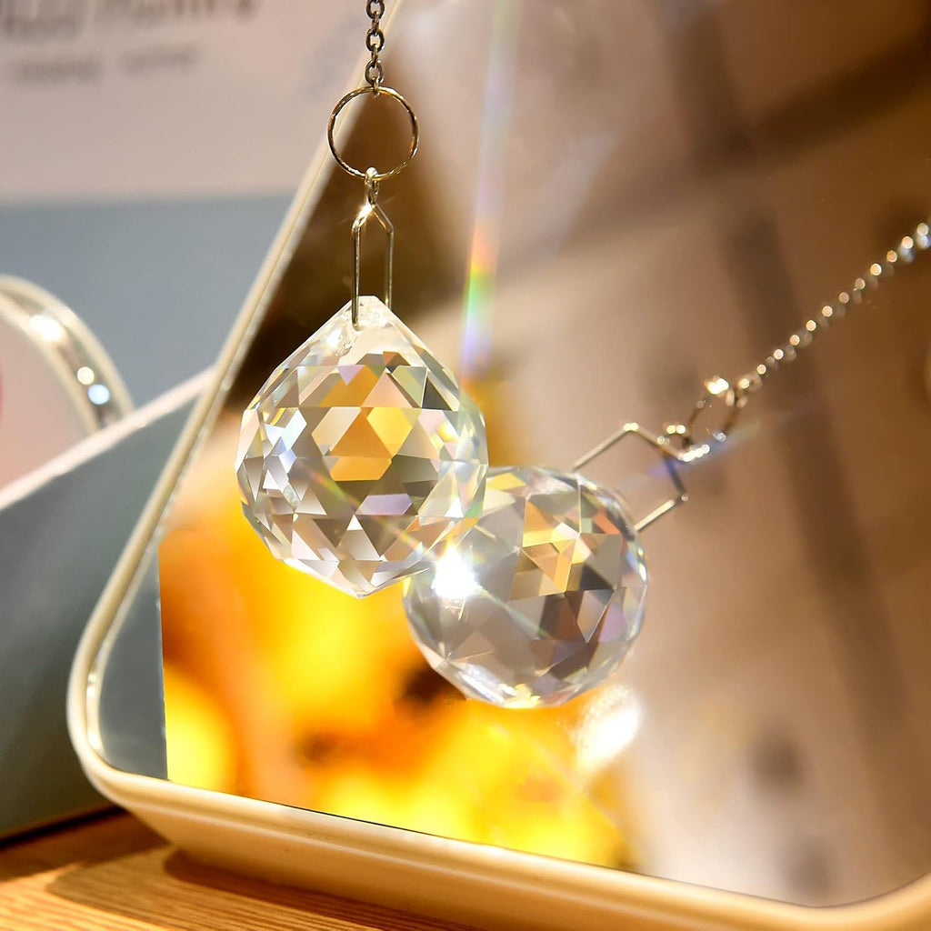 Clear Crystal Sun Catcher Suncatcher Prism Ball with Metal Chains - 3 Pack, 1.6"/ 40mm, Rainbow Pendant Maker
