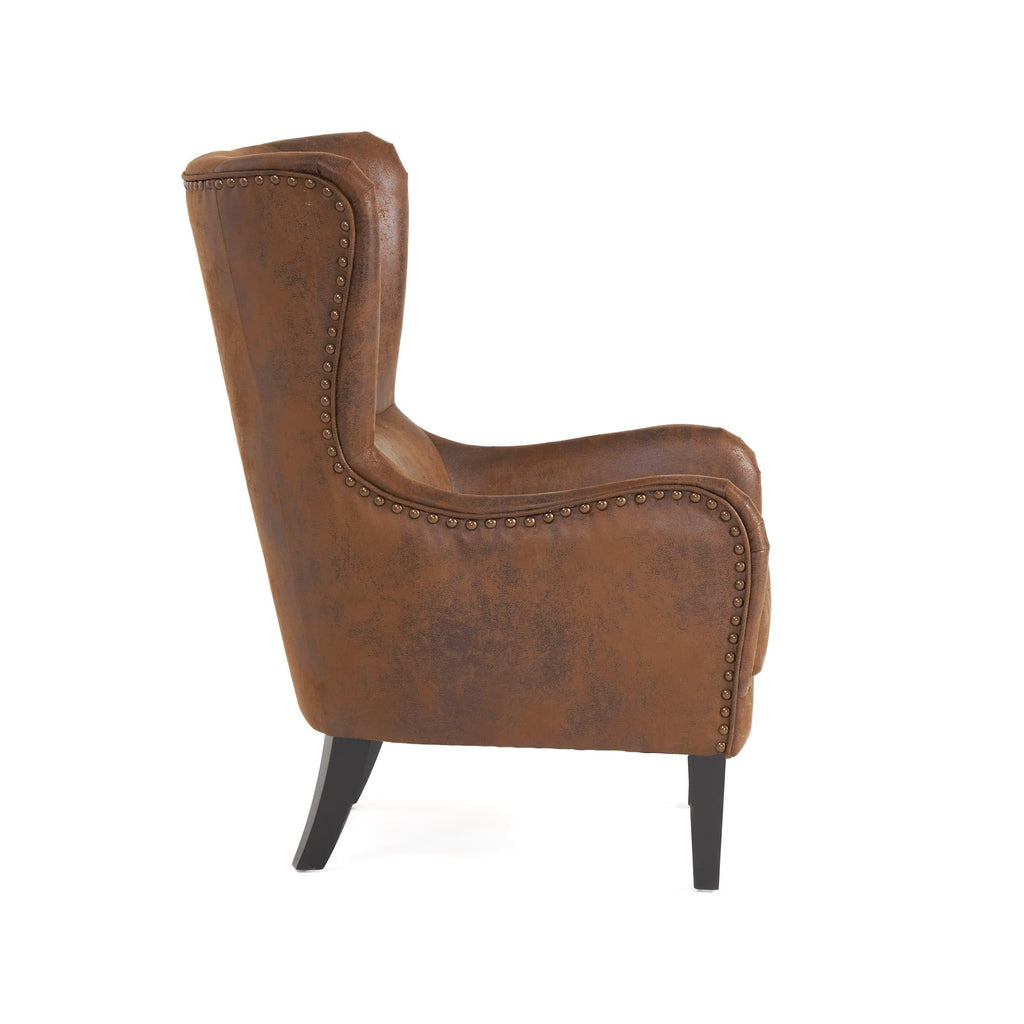 Mid-Century Modern Wingback Chairs, Accent Club Chair with Nailhead Trim, Faux Leather Armchair Sofa Reading Single