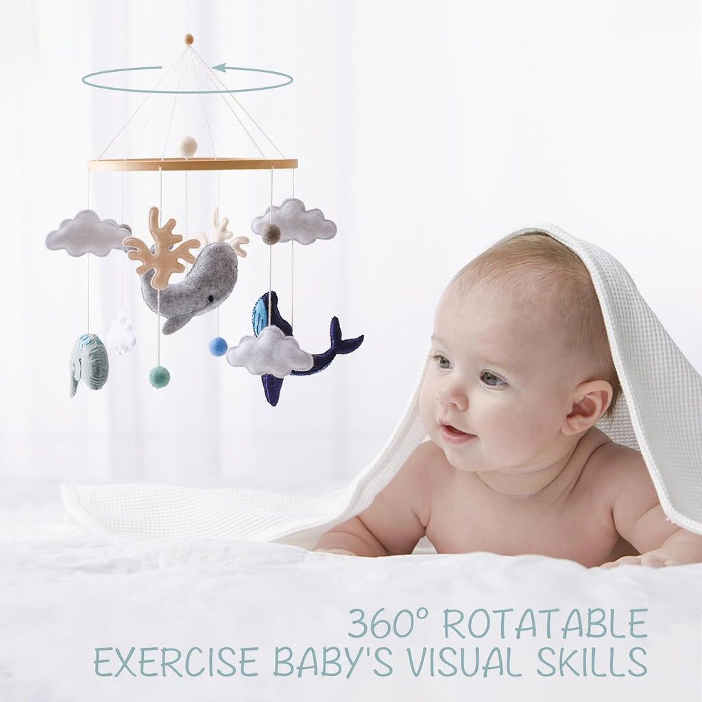Montessori Baby Mobile for Crib Ocean Animals Crib Mobile Woodland Nursery Decor Soothe Toys for Ceiling Hanging Felt