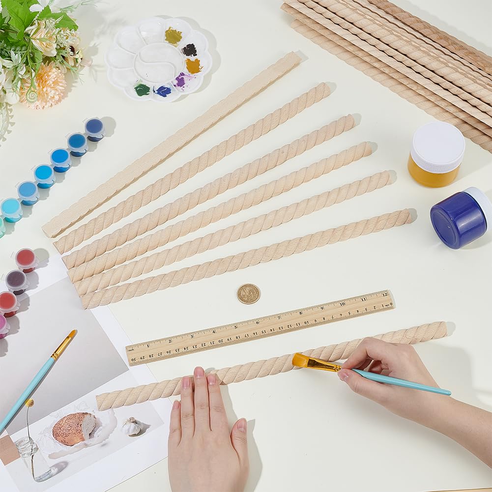 25Pcs 3D Decorative Wood Trim Molding Twisted Unfinished DIY Trims 15.8 Inch Half Wooden Trim Molding Decorative Wood