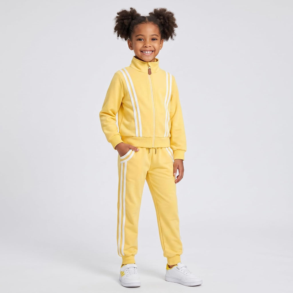 Girls 2 Piece Fall Outfits Long Sleeve Zip Up Tracksuit Toddler Jogger Sweatpants, Kids Winter Clothes Lounge Set