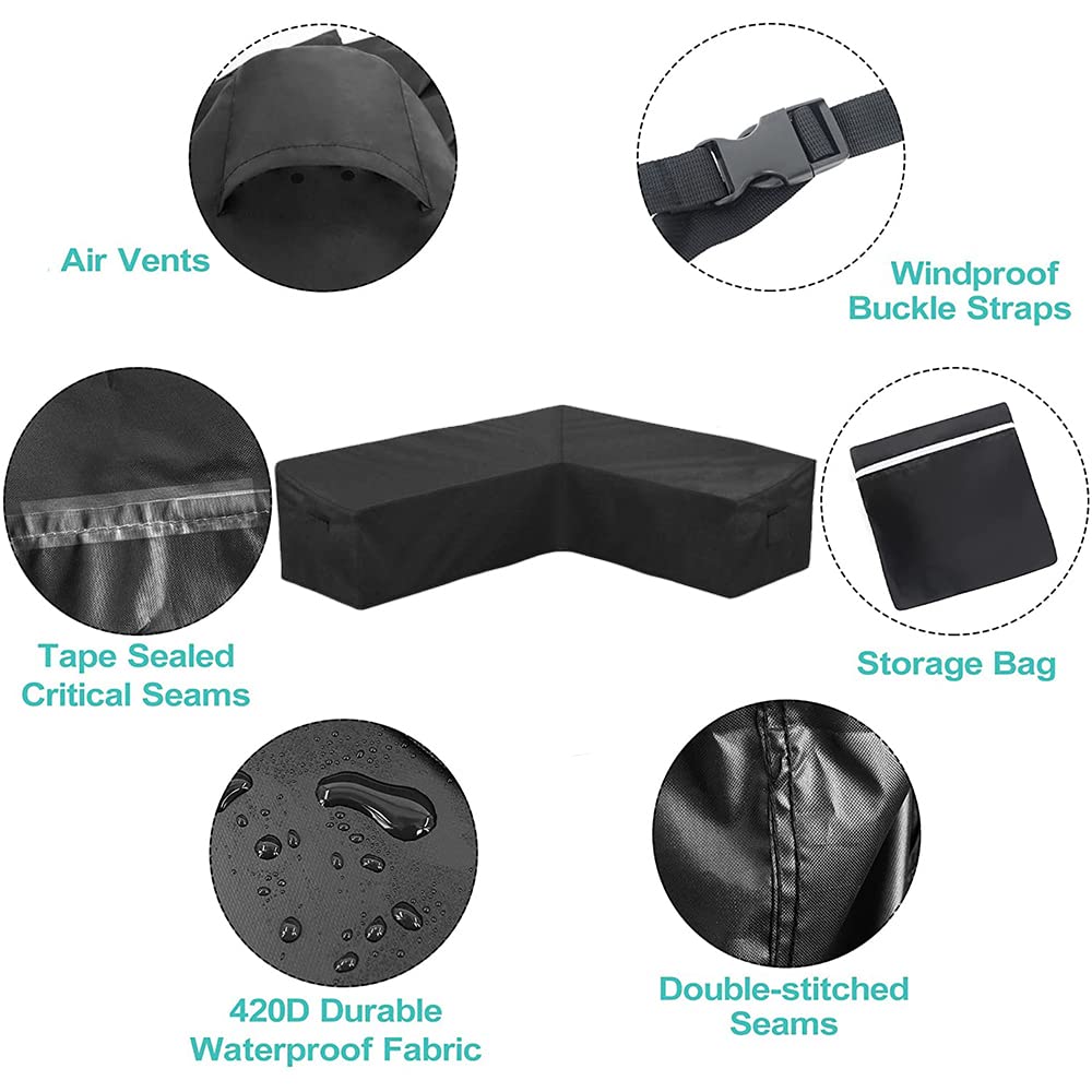 Patio Rattan Corner Sofa Covers Waterproof 420D Fabric L Shaped Garden Furniture Sectional Couch Protector Cover for