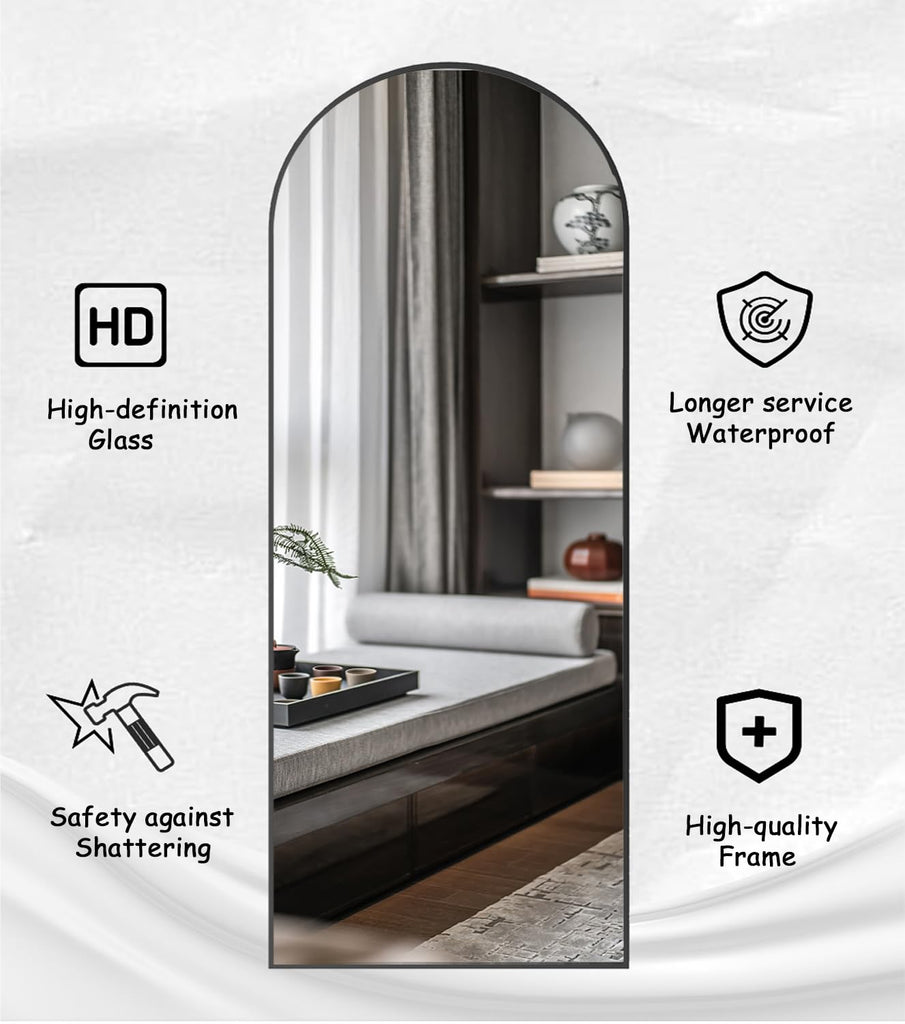 Arched Full Length Mirror, 71"x30" Freestanding Floor Mirror Black