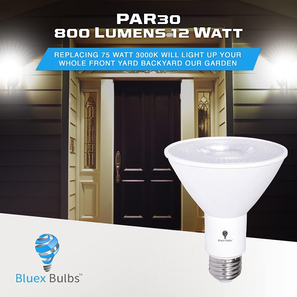 10 Pack PAR30 Outdoor LED Flood Light Bulb 12W 100 Watt Equivalent 900 Lumens Dimmable Waterproof E26 3000K Warm