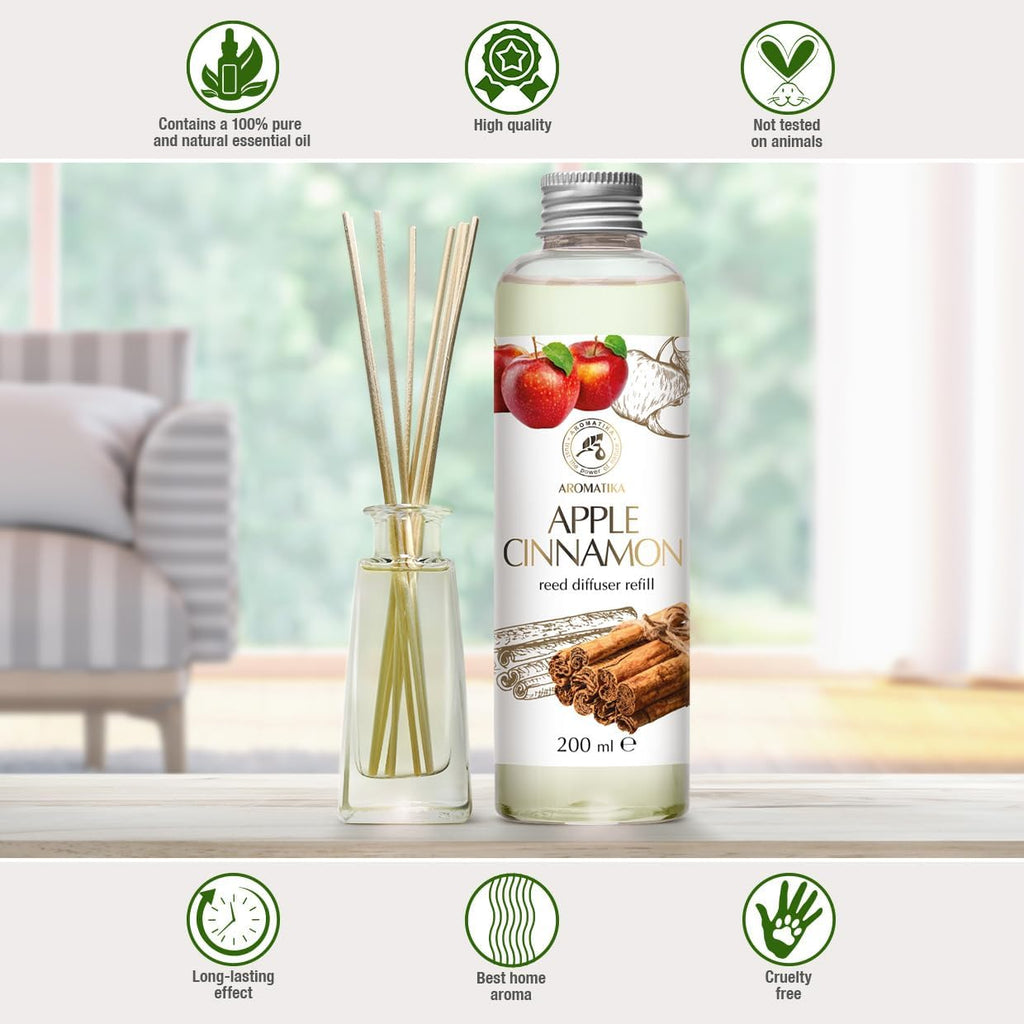 Reed Diffuser Refill Apple-Cinnamon 6.8Fl Oz - Room Fragrance with Cinnamon Essential Oil - Home Fragrance - Air - Set of 68