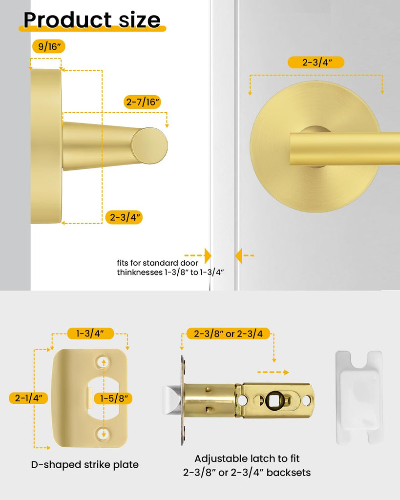 Gold Door Handle Interior, Passage Door Levers for Closet 4 Pack