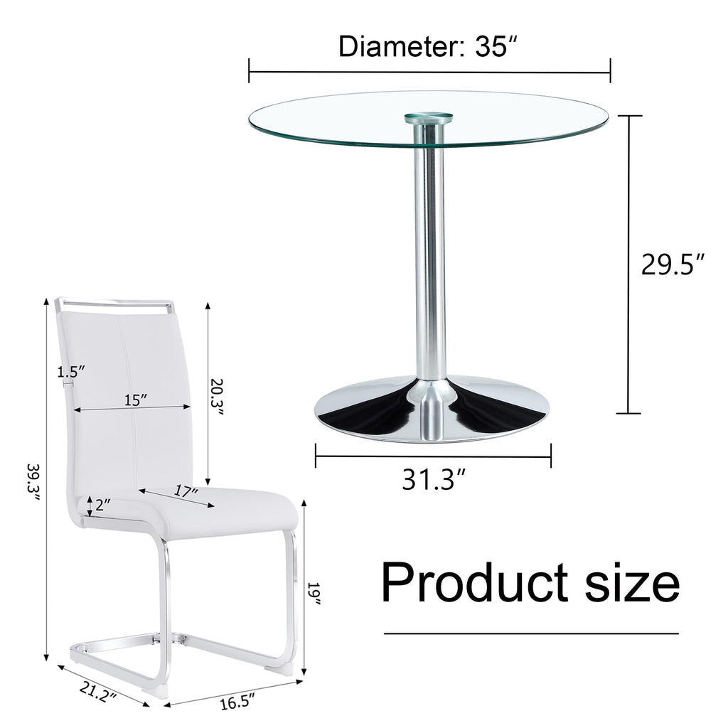 Glass Round Table Set for 2, 3 Piece Dining Table Set Breakfast Nook, Small Kitchen and Table Chairs Set of 2 with