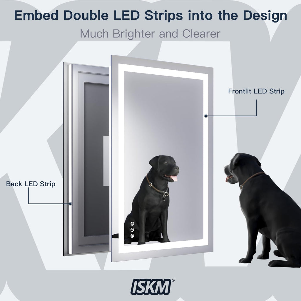 40x24 LED Bathroom Mirror, Wall Mounted Vanity Mirror, Dimmable