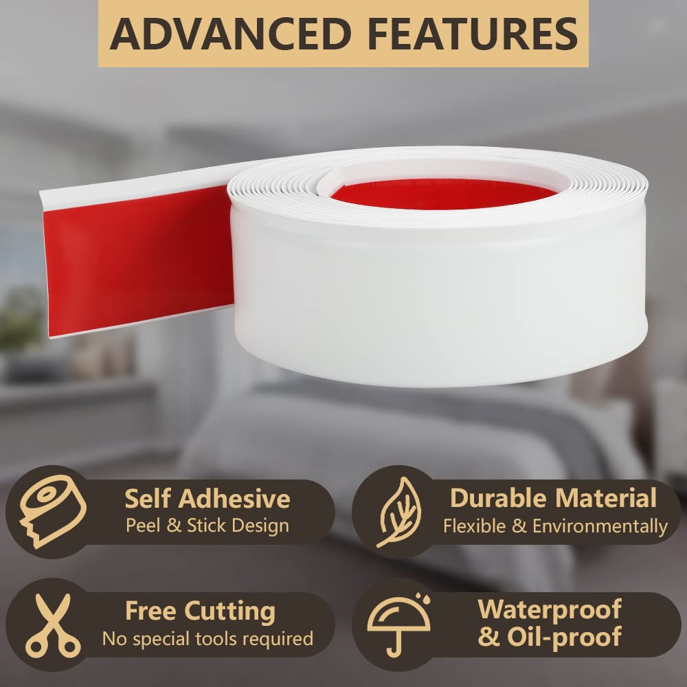 Flexible Baseboard Molding Trim, Self-Adhesive Design Vinyl Wall Base, Peel and Stick Rubber Wall Base Moulding Trim