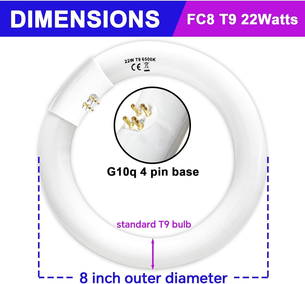 FC8T9 22W and FC12T9 32W Set Daylight, 8 inch T9 22 Watts Circular Light Bulbs, 12 inch 32 Watts Circline Fluorescent