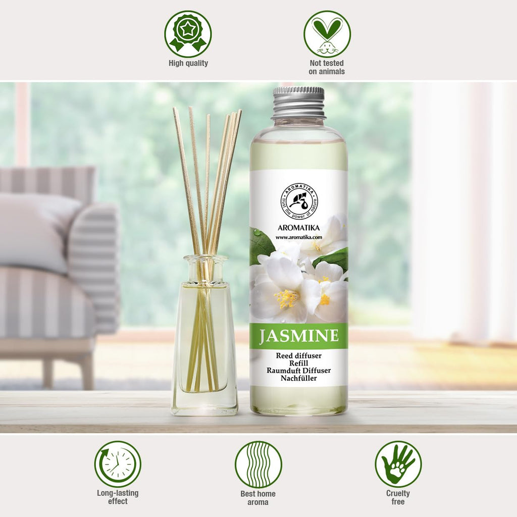 Jasmine Essential Oil 200ml - Natural Reed Diffuser Refill for Long-Lasting Fragrance - Jasminum Officinale Oil - Air