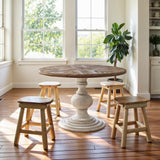 Brown Round Pedestal Dining Table with Wood Veneer and MDF Top, Ideal for Dining Room, Rustic or Modern Indoor Dining
