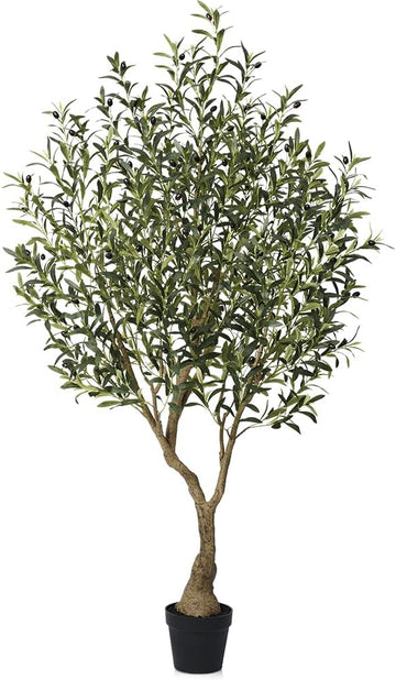 Artificial Olive Tree 6FT Fake Plants Indoor - UV Resistant Faux Olive Tree in Black Pot, Outdoor Tall Faux Silk Tree