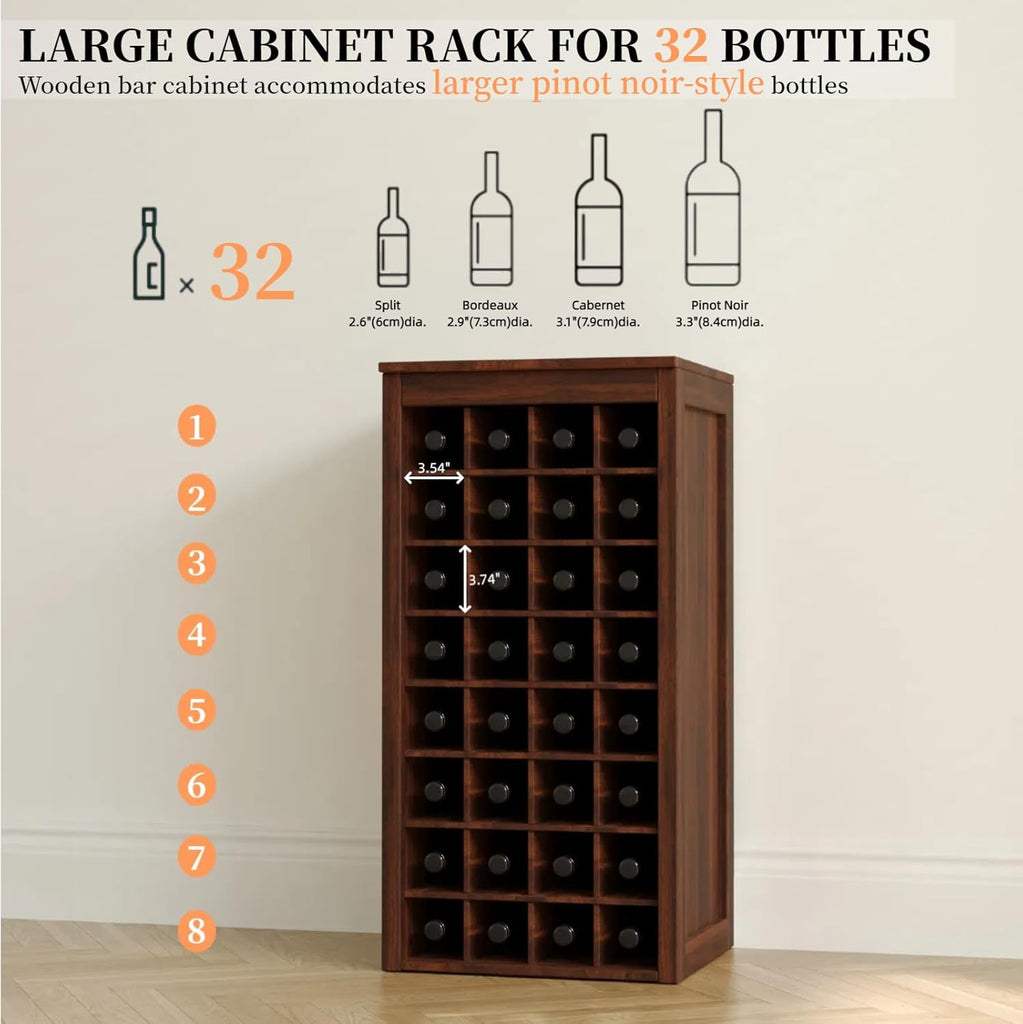 8-Tier Freestanding Wine Rack Wood, 32 Bottles Wine Rack Counter for Small Space, Farmhouse Stackable Modular Wine