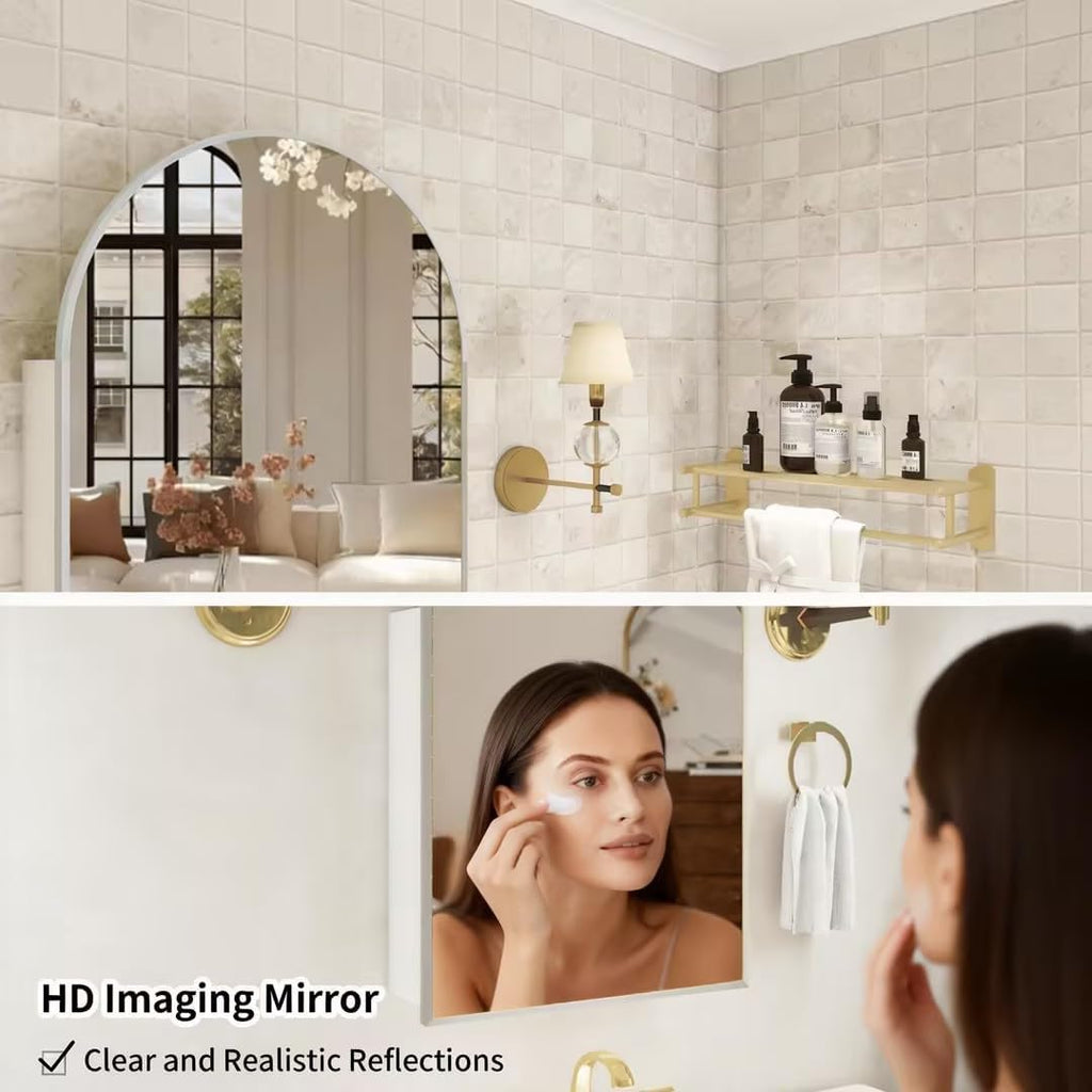 24x36 Inch Arch Bathroom Mirror Medicine,Cabinet,Brushed Silver Wall Mounted Bathroom Mirror with Storage,Adjustable