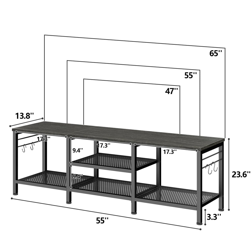 55 Inch TV Stand, Entertainment Center with Shelves, Black Oak