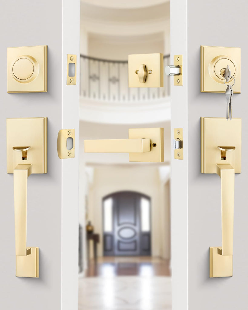 Double Door Handle Set, Gold Double Door Handleset with Dummy