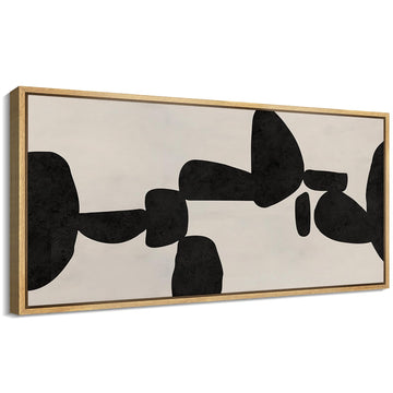 Extra Large Framed Canvas Print Wall Art Modern Abstract Black and White Shapes Antique Retro Fine Art Illustrations