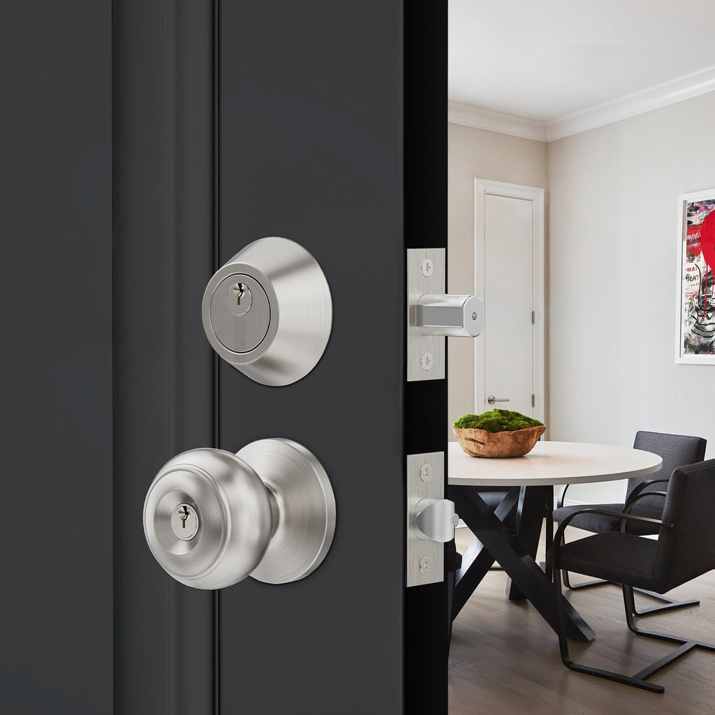 2 Set All Keyed Same Entry Door Knobs and Single Cylinder Deadbolt Combo Set for Entrance and Front Door, Keyed Alike