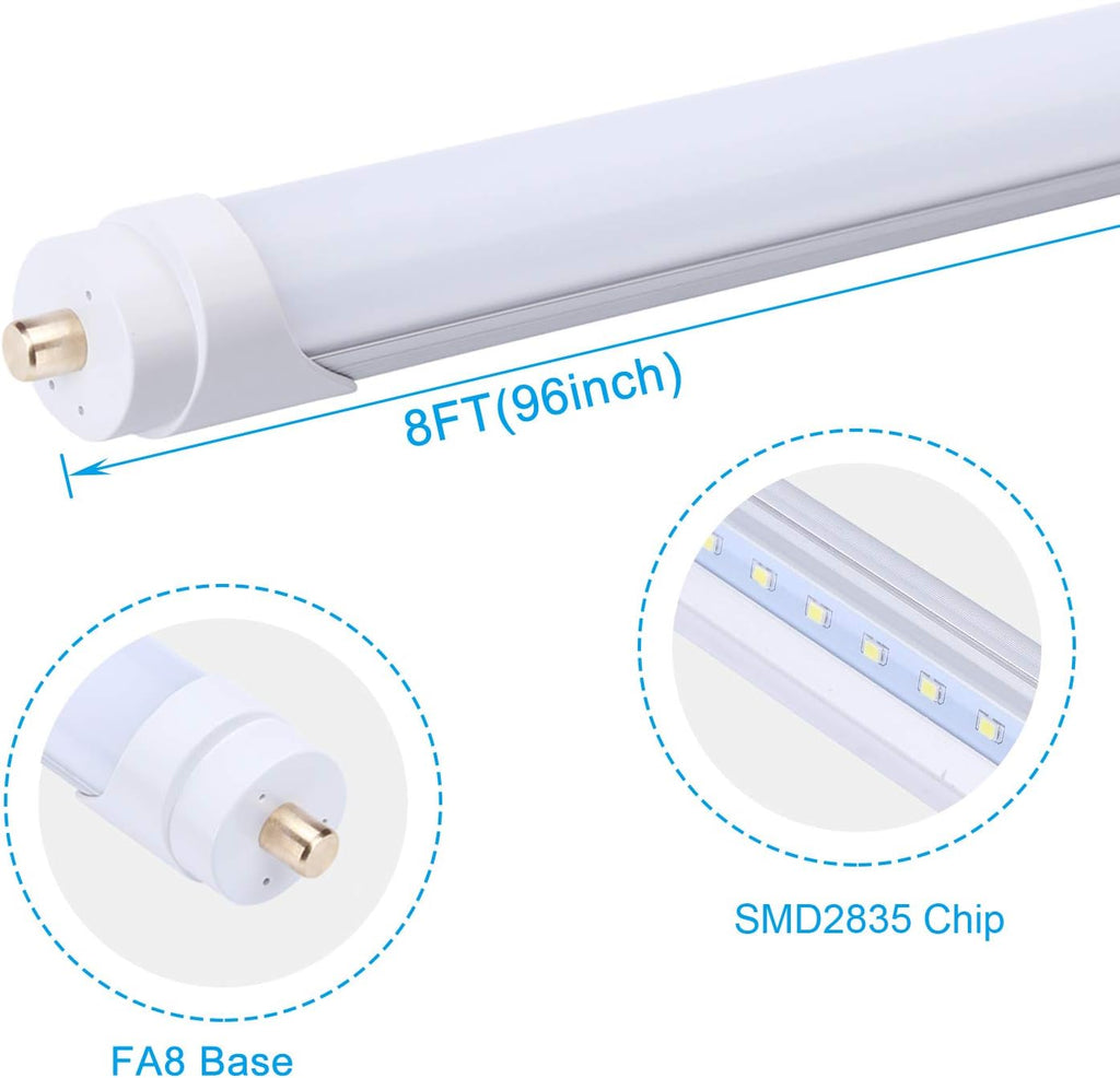 Single Pin T8 96" 8ft LED Tube 45W, 8' LED Fluorescent Tube Replacement,AC 85V 277V Input, 5000K Super Bright