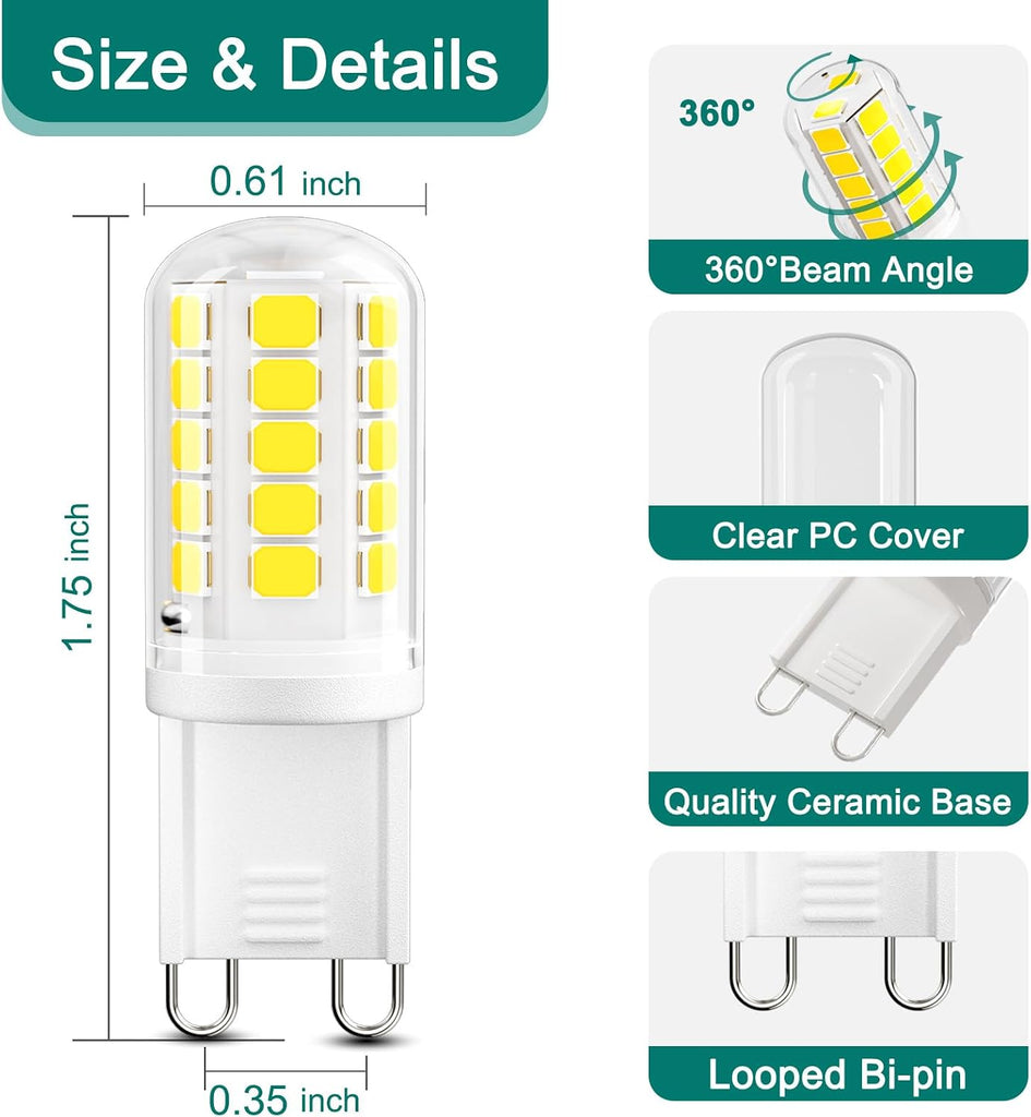 G9 LED Bulbs, 6000K Cool White, 40W Equivalent, 400 LM