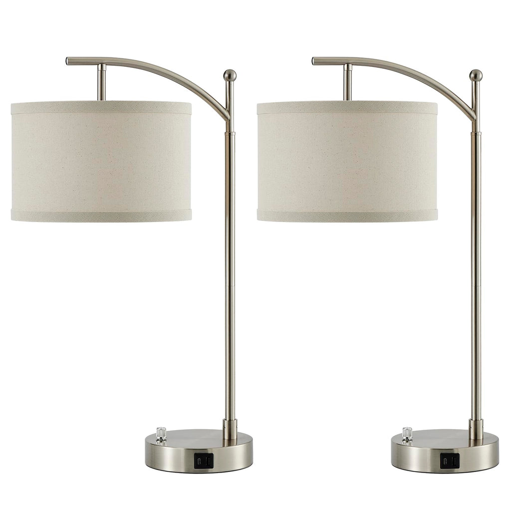 Table Lamp Set of 2, 23.5" Bedside Lamps with USB C+A Ports, Silver