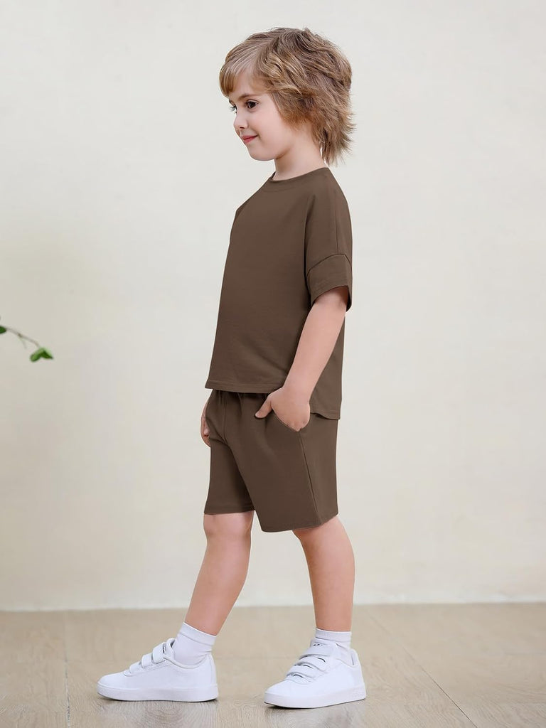 Toddler Baby Boy 2 Piece Summer Outfits Kids Casual Short Sleeve T-Shirts and Elastic Waist Shorts Set
