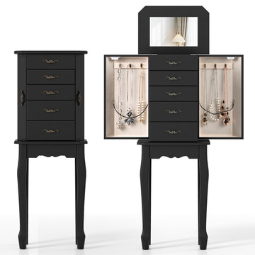 Standing Jewelry Armoire, Space-Saving Jewelry Organizer Chest (Black)