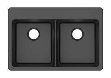 Black Granite Quartz 33" x 22" x 9-1/2" Equal Double Bowl Dual Mount Sink