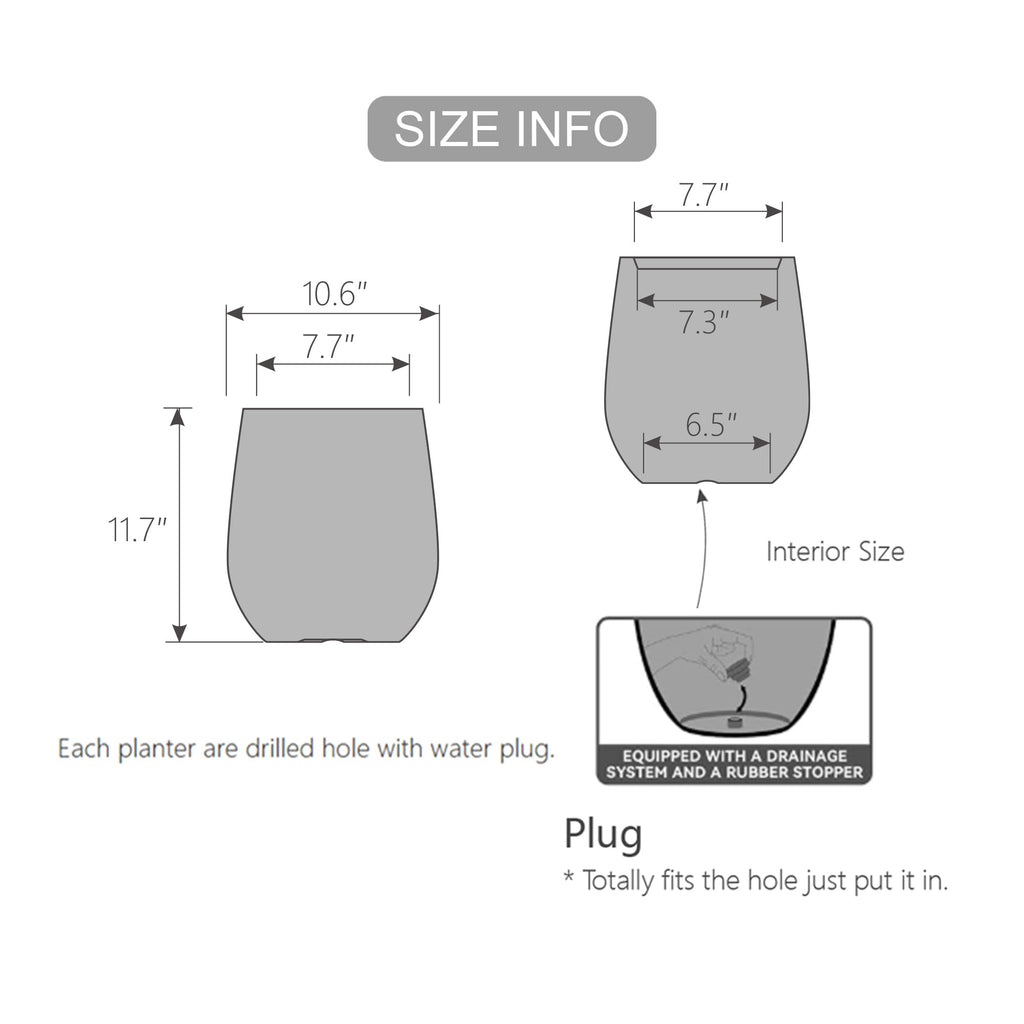 11.8" H Wood-look Plastic Tapered Planters with Drainage Holes and Plug
