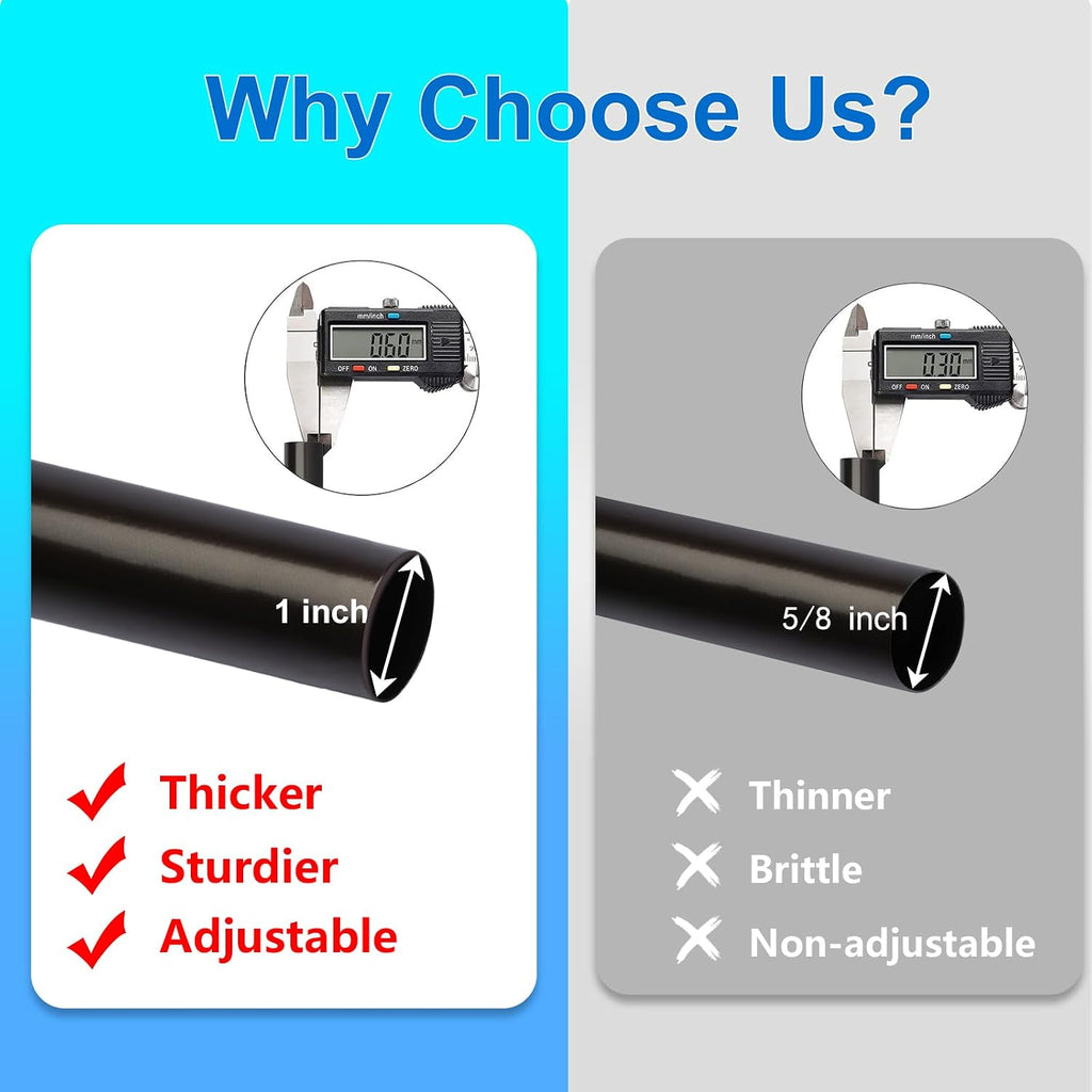 Curtain Rods for Windows 16 to 144 Inches Adjustable Length 1 Inch Diameter Window Curtain Rod with Aluminium End Cap