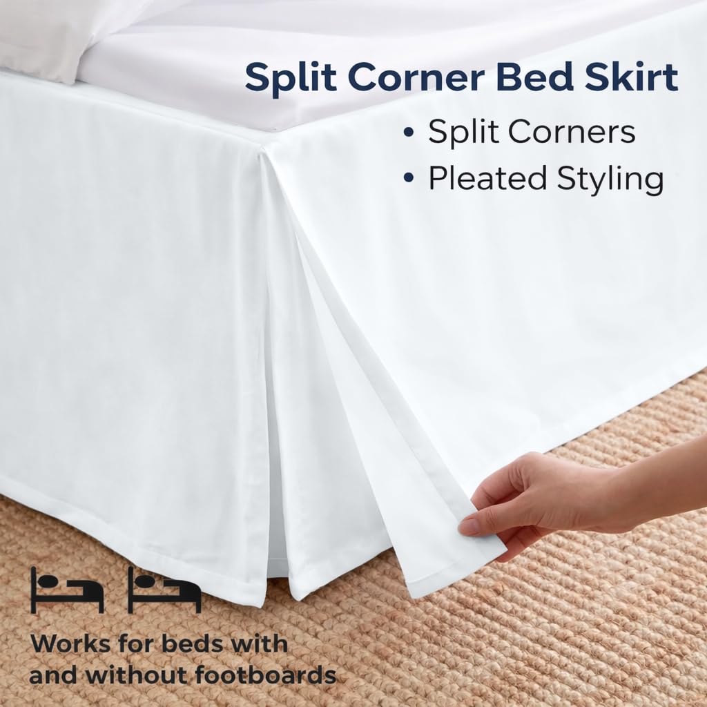 Premium Bed Skirt by - 100% Cotton Blend, 14" Drop Length, Split Corner, Tailored Fit, Elegant Pleated
