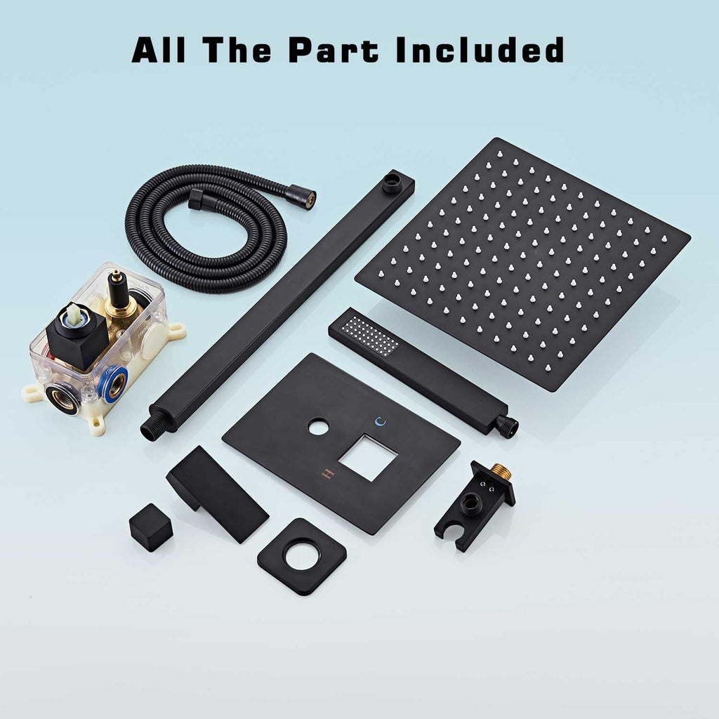 12 Inch Shower Faucet Set, Matte Black Shower System With Handheld