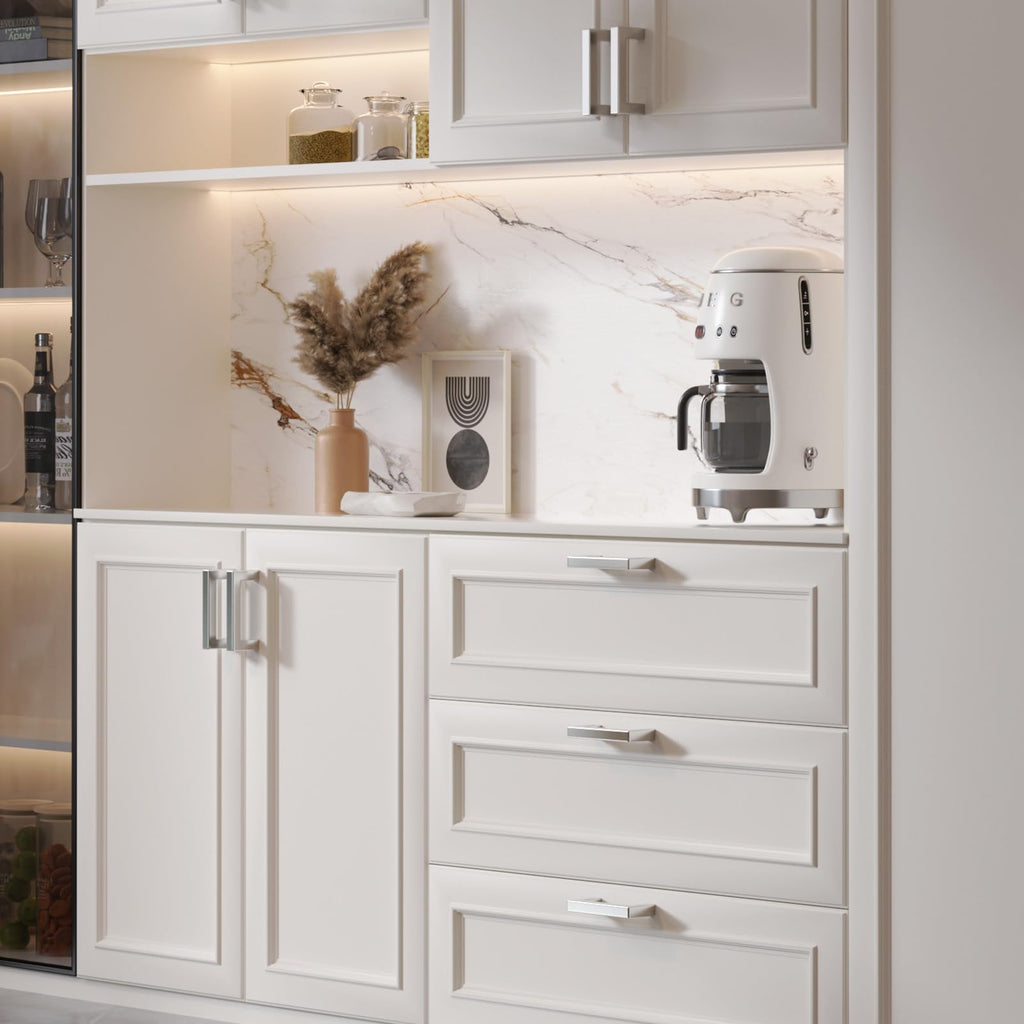 Brushed Nickel Cabinet Pulls 10 Pack 10 Inch, Square Drawer Handles, Stainless Steel, Screws Included, Silver Kitchen