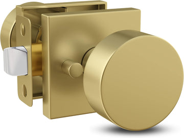 Privacy Door Knob with Lock , SUANA Reversible Interior Knobs, Zinc Alloy with Square Rosette, Fits Standard Sizes
