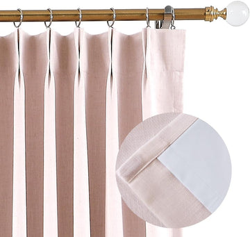 90 Inches Soft Pink Pinch Pleated Full Blackout Curtains Linen Blended Room Darkening Window Curtains for Living Room