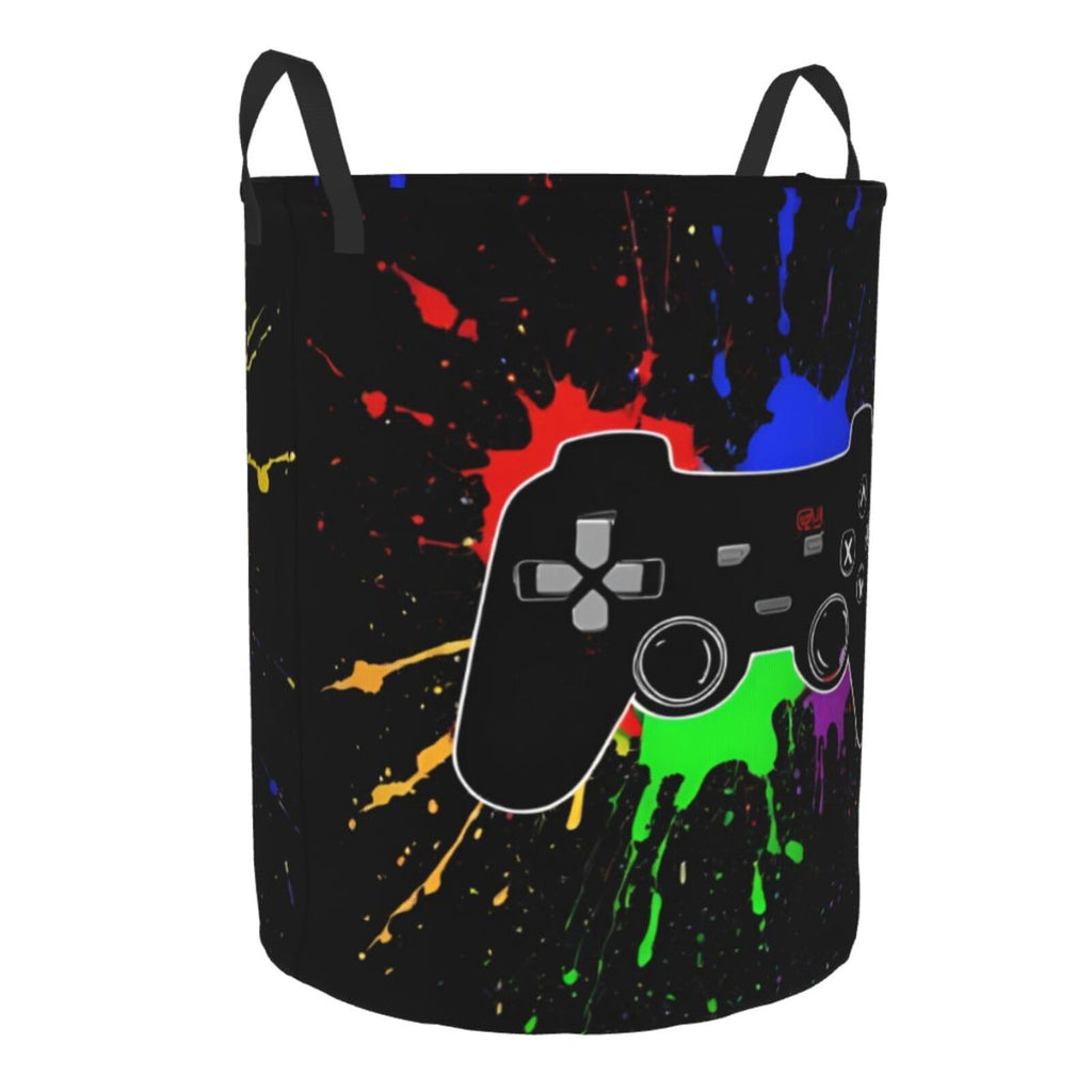 62l Round Laundry Hamper Game Joystick Storage Basket Waterproof Coating Organizer Bin Clothes Toys