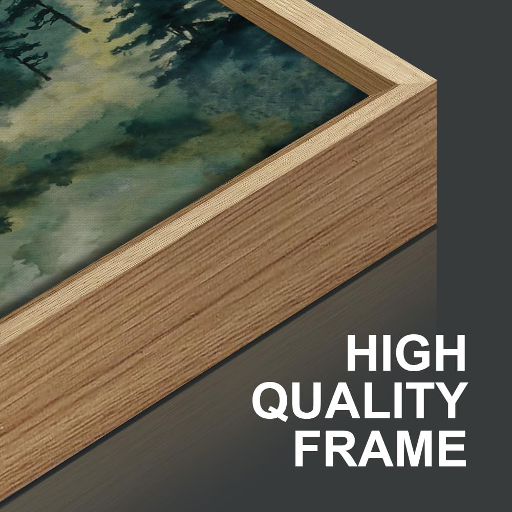 Watercolor Forest Framed Canvas Wall Art Set, Modern Pine Tree Wall Painting, Nature Foggy Landscape Wall Decor