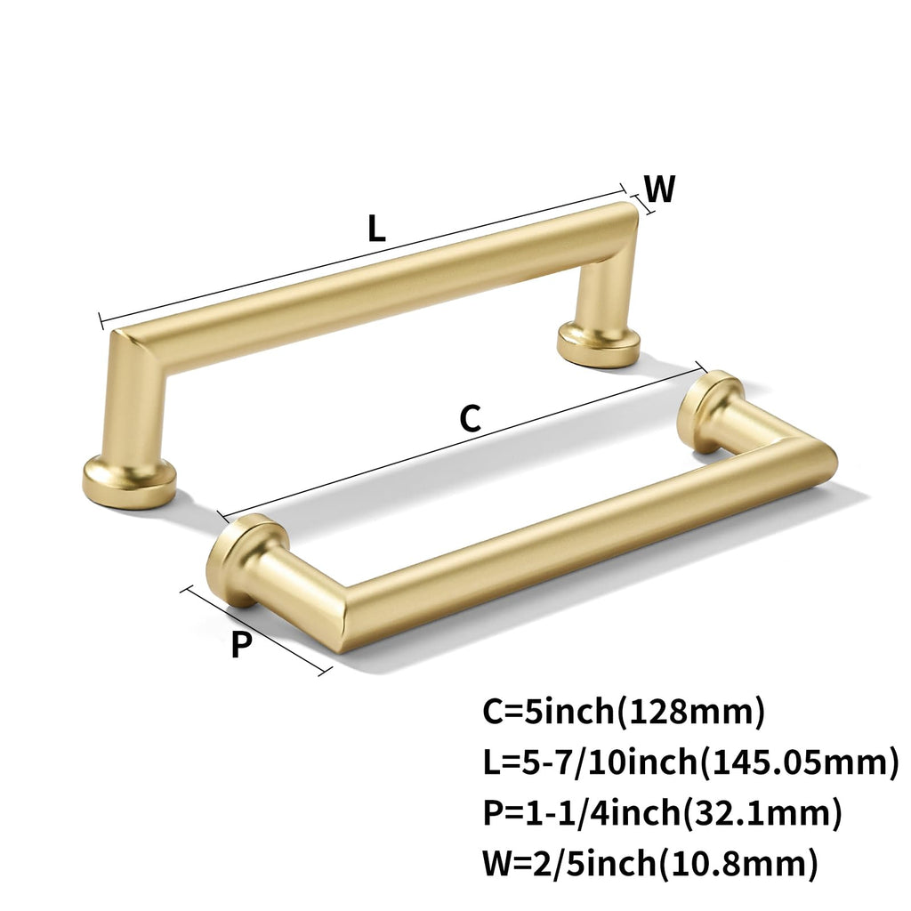 10-Pack 5-Inch(128mm) Matte Gold Cabinet Pulls,Brushed Satin Gold Handles Cabinets, Cupboards, Drawers and Bathroom