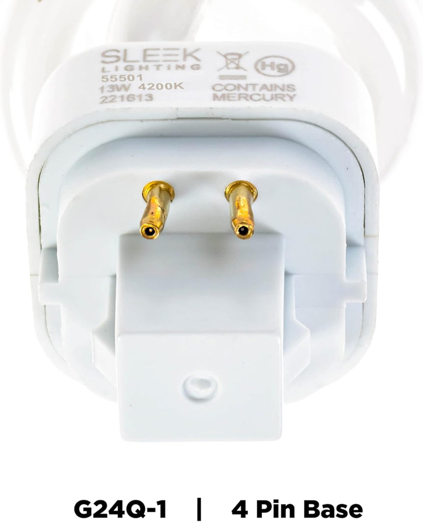 13 Watt T3 Spiral CFL 4 Pin G24Q-1 Base Light Bulb 4200K 800lm - Compact Fluorescent -Warm White Light 4pack