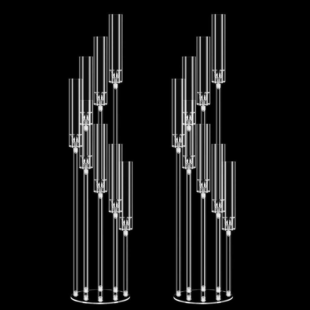 2 Set of 8 Arms Acrylic Candelabra Centerpieces,49.2'' Tall Clear Candlesticks Holder with Acrylic Shade for